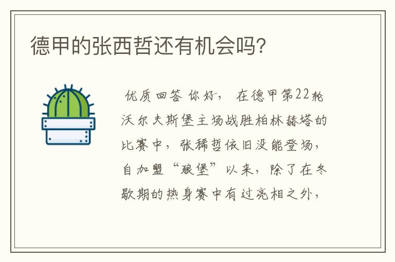 德甲的张西哲还有机会吗?