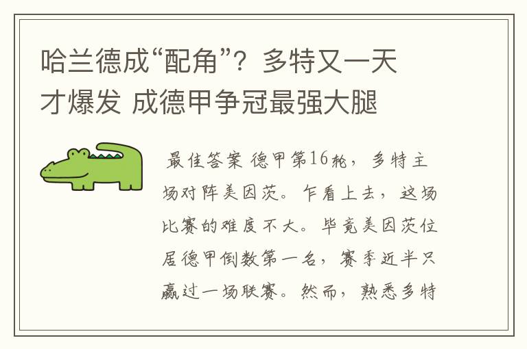 哈兰德成“配角”?多特又一天才爆发 成德甲争冠最强大腿