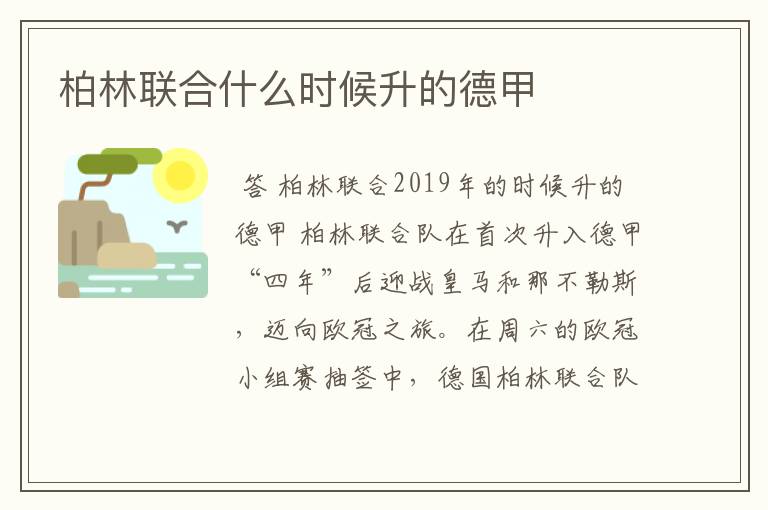 柏林联合什么时候升的德甲