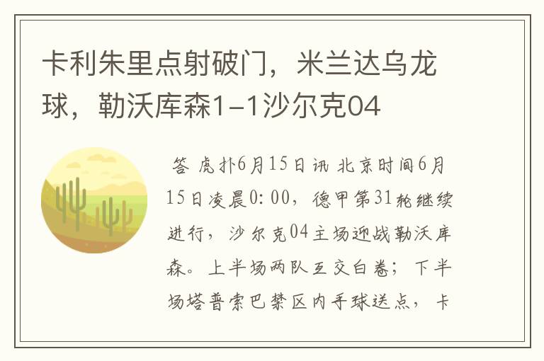 卡利朱里点射破门,米兰达乌龙球,勒沃库森1-1沙尔克04