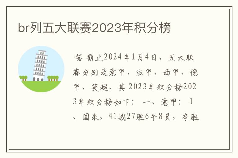 br列五大联赛2023年积分榜