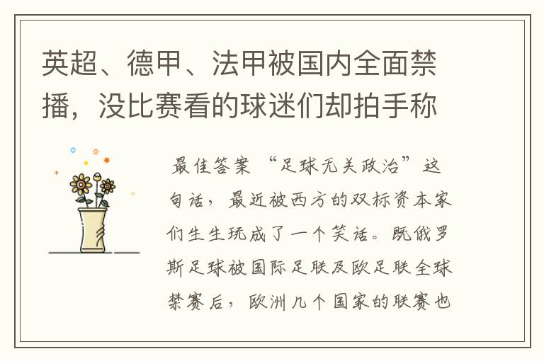 英超、德甲、法甲被国内全面禁播,没比赛看的球迷们却拍手称快