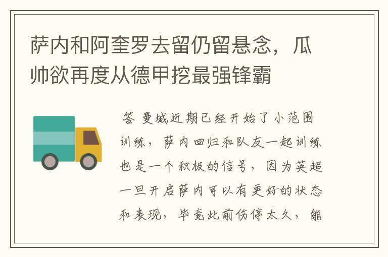 萨内和阿奎罗去留仍留悬念,瓜帅欲再度从德甲挖最强锋霸