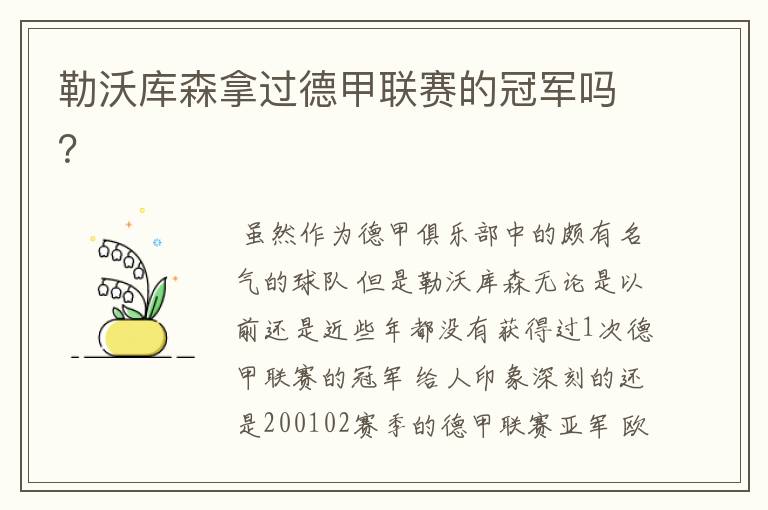 勒沃库森拿过德甲联赛的冠军吗?