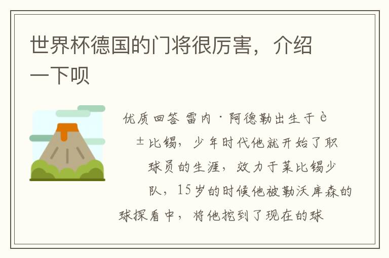 世界杯德国的门将很厉害,介绍一下呗