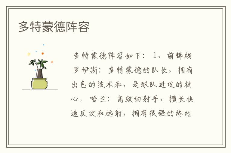 多特蒙德阵容
