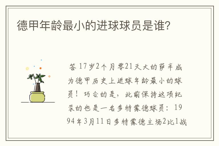 德甲年龄最小的进球球员是谁?