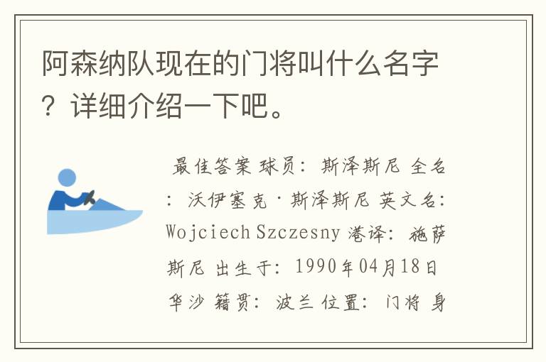 阿森纳队现在的门将叫什么名字?详细介绍一下吧。