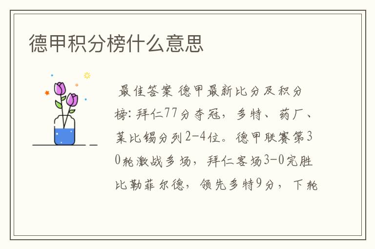 德甲积分榜什么意思
