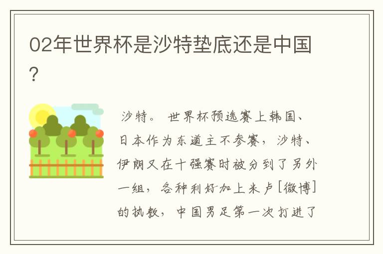 02年世界杯是沙特垫底还是中国?