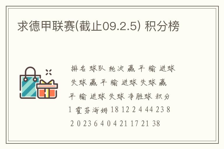 求德甲联赛(截止09.2.5) 积分榜