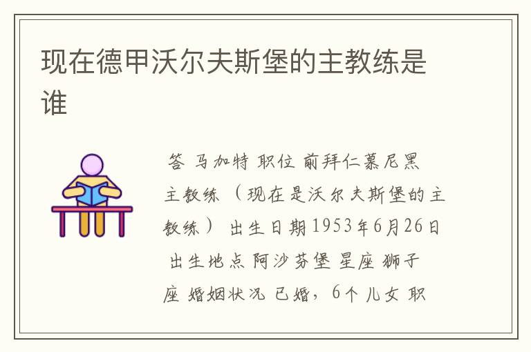 现在德甲沃尔夫斯堡的主教练是谁