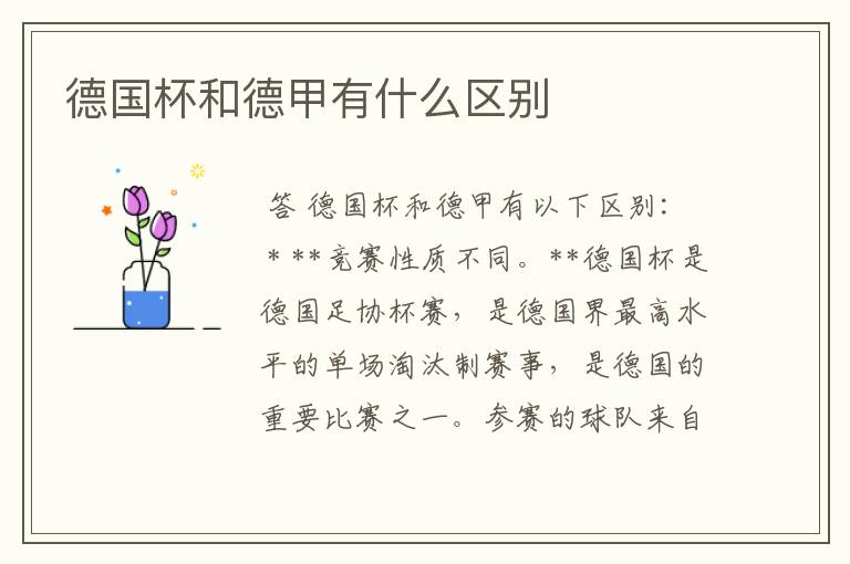 德国杯和德甲有什么区别
