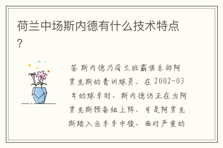 荷兰中场斯内德有什么技术特点?
