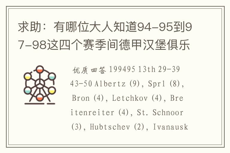 求助:有哪位大人知道94-95到97-98这四个赛季间德甲汉堡俱乐部的球员名单,主力阵容和主教练的名字?