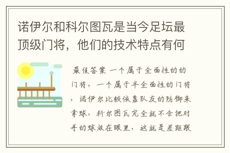 诺伊尔和科尔图瓦是当今足坛最顶级门将,他们的技术特点有何不同?