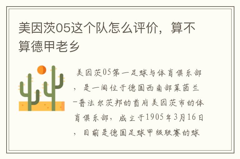 美因茨05这个队怎么评价,算不算德甲老乡