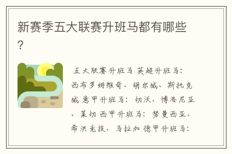 新赛季五大联赛升班马都有哪些?