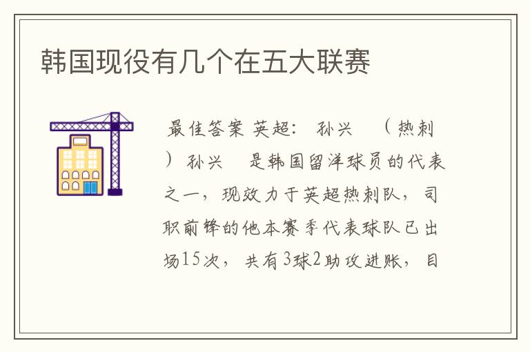 韩国现役有几个在五大联赛