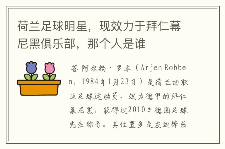 荷兰足球明星,现效力于拜仁幕尼黑俱乐部,那个人是谁