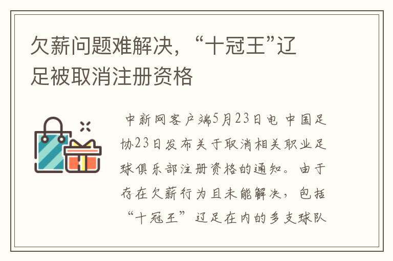 欠薪问题难解决,“十冠王”辽足被取消注册资格