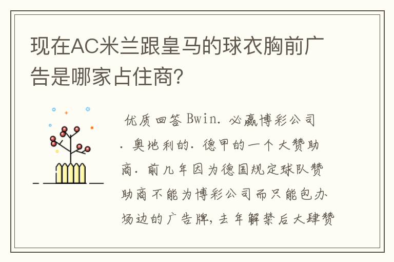 现在AC米兰跟皇马的球衣胸前广告是哪家占住商?