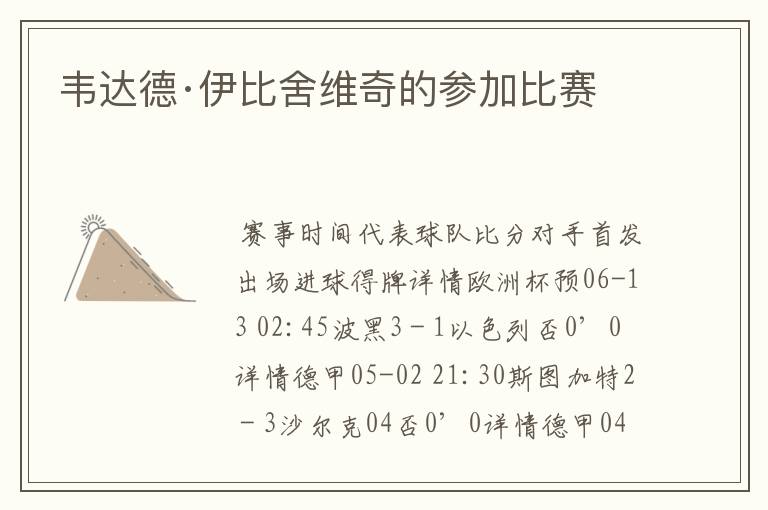 韦达德·伊比舍维奇的参加比赛