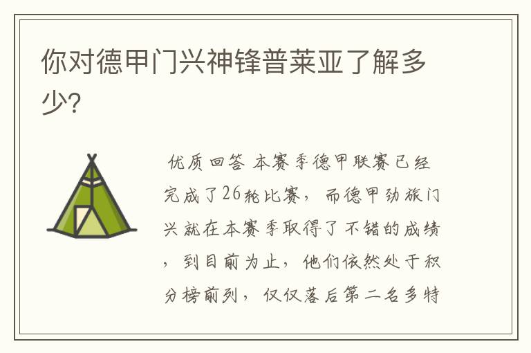 你对德甲门兴神锋普莱亚了解多少?