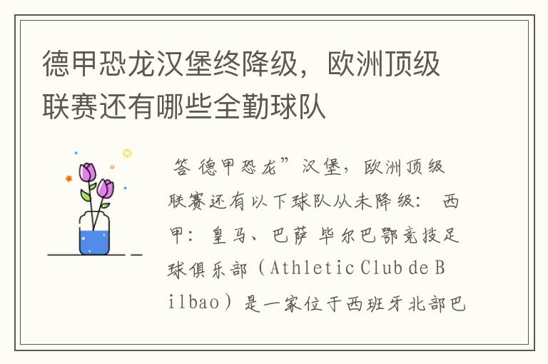 德甲恐龙汉堡终降级,欧洲顶级联赛还有哪些全勤球队