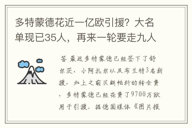 多特蒙德花近一亿欧引援?大名单现已35人,再来一轮要走九人