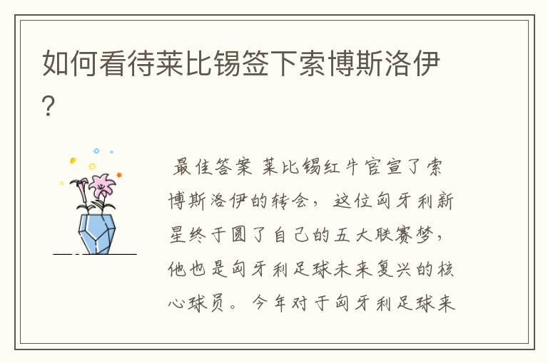 如何看待莱比锡签下索博斯洛伊?