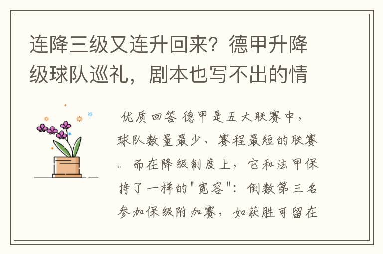 连降三级又连升回来?德甲升降级球队巡礼,剧本也写不出的情节