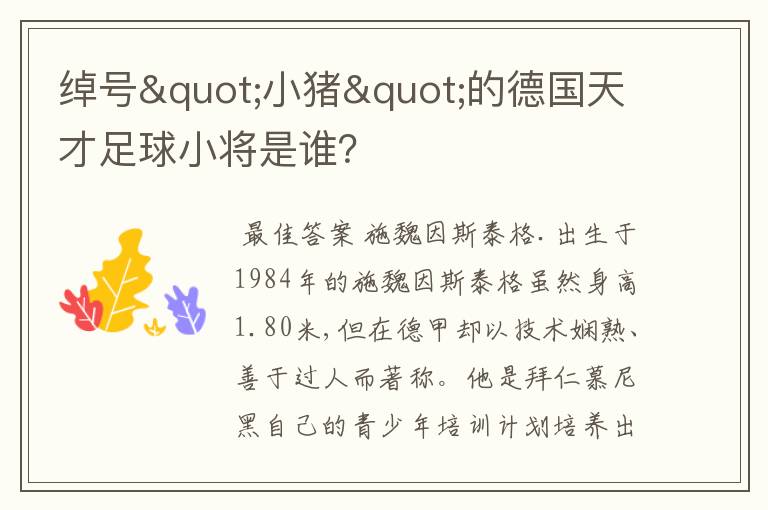 绰号"小猪"的德国天才足球小将是谁?