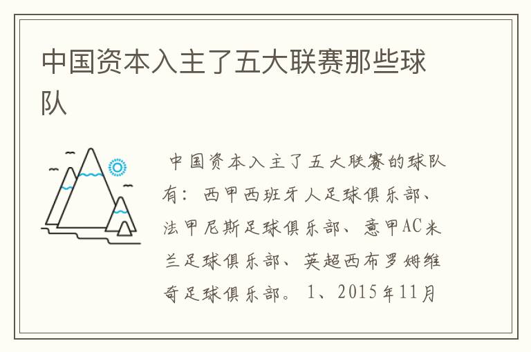 中国资本入主了五大联赛那些球队