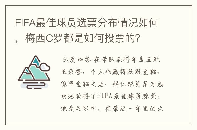 FIFA最佳球员选票分布情况如何,梅西C罗都是如何投票的?
