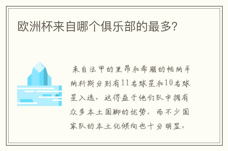 欧洲杯来自哪个俱乐部的最多?