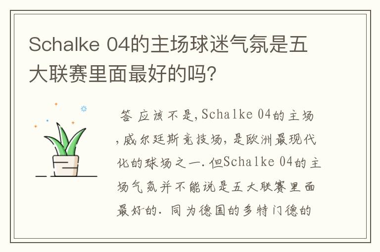 Schalke 04的主场球迷气氛是五大联赛里面最好的吗?