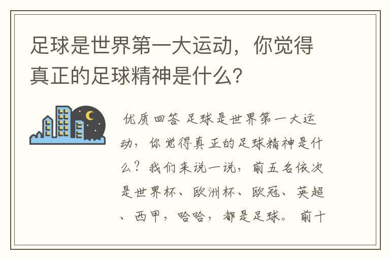 足球是世界第一大运动,你觉得真正的足球精神是什么?