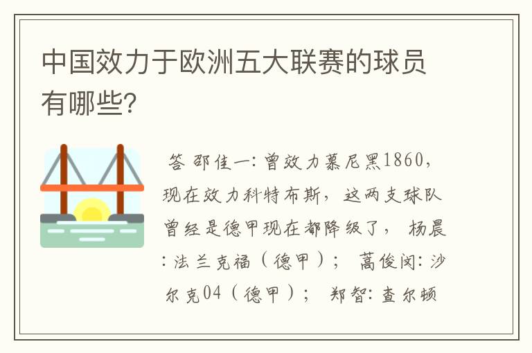 中国效力于欧洲五大联赛的球员有哪些?
