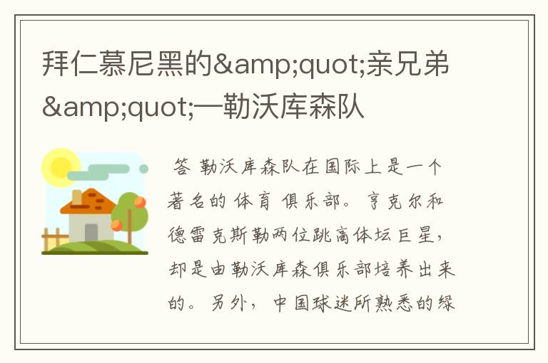 拜仁慕尼黑的"亲兄弟"—勒沃库森队