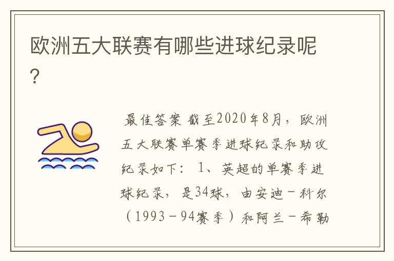 欧洲五大联赛有哪些进球纪录呢?