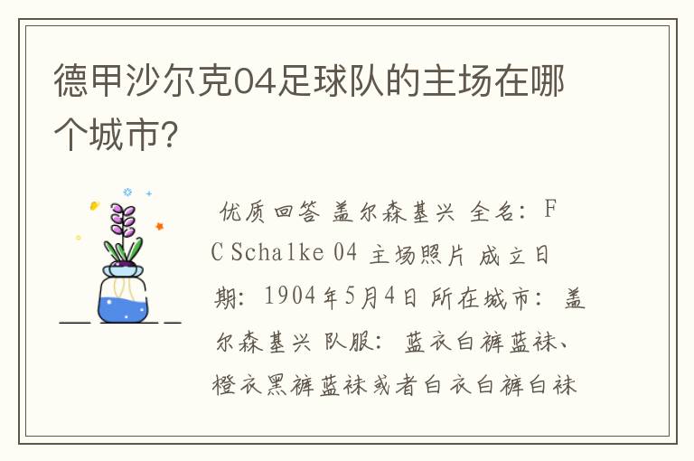 德甲沙尔克04足球队的主场在哪个城市?