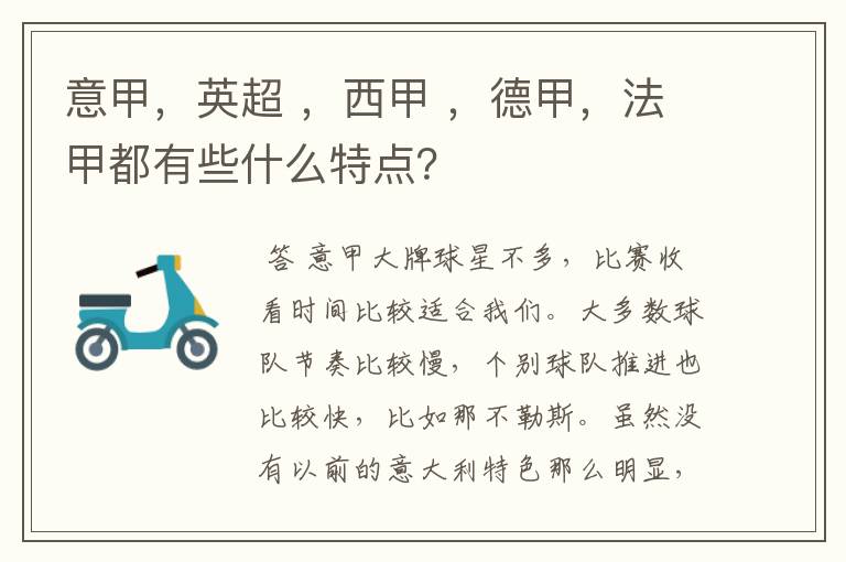 意甲,英超 ,西甲 ,德甲,法甲都有些什么特点?