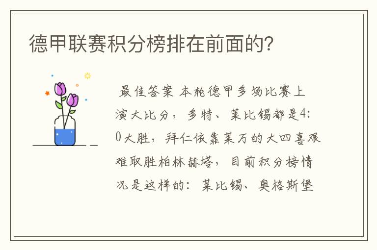 德甲联赛积分榜排在前面的?