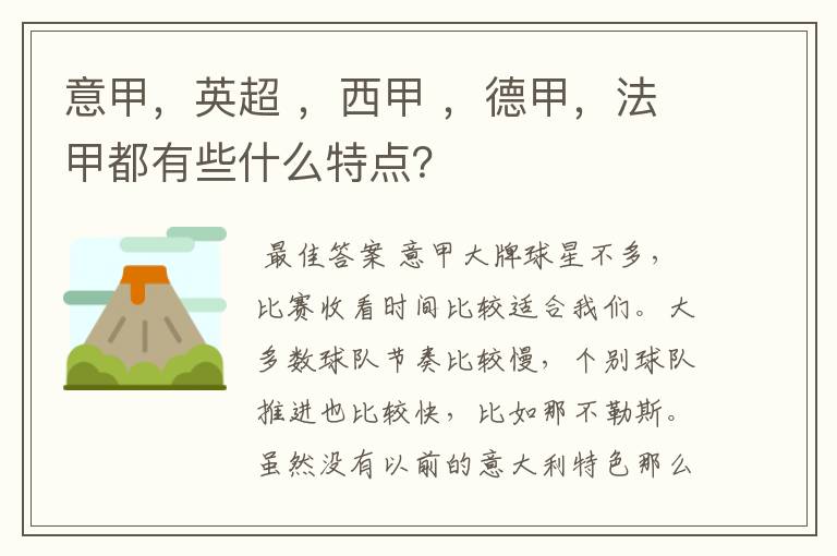 意甲,英超 ,西甲 ,德甲,法甲都有些什么特点?