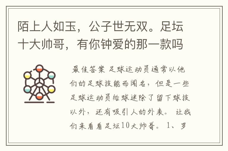 陌上人如玉,公子世无双。足坛十大帅哥,有你钟爱的那一款吗?