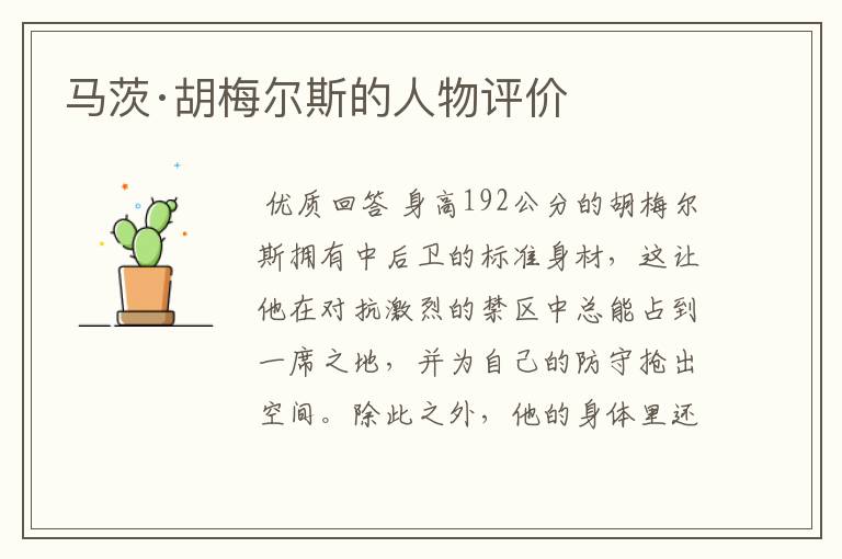 马茨·胡梅尔斯的人物评价