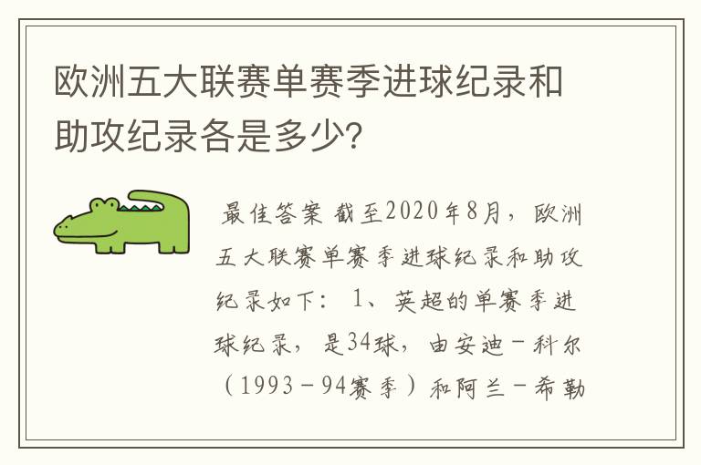 欧洲五大联赛单赛季进球纪录和助攻纪录各是多少?