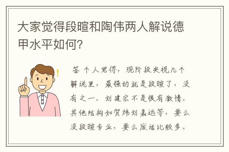 大家觉得段暄和陶伟两人解说德甲水平如何?