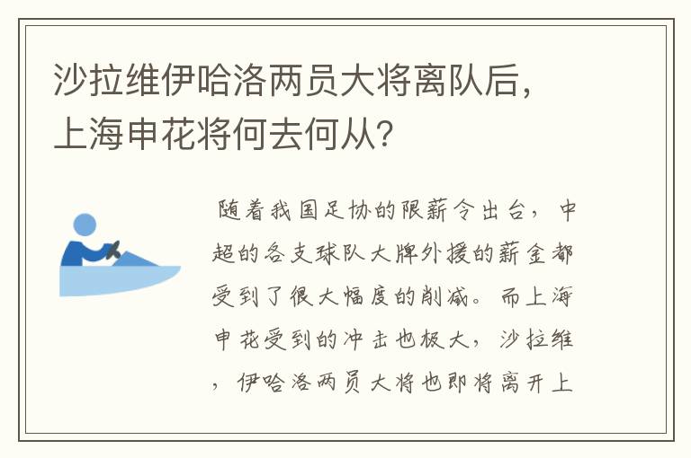 沙拉维伊哈洛两员大将离队后,上海申花将何去何从?